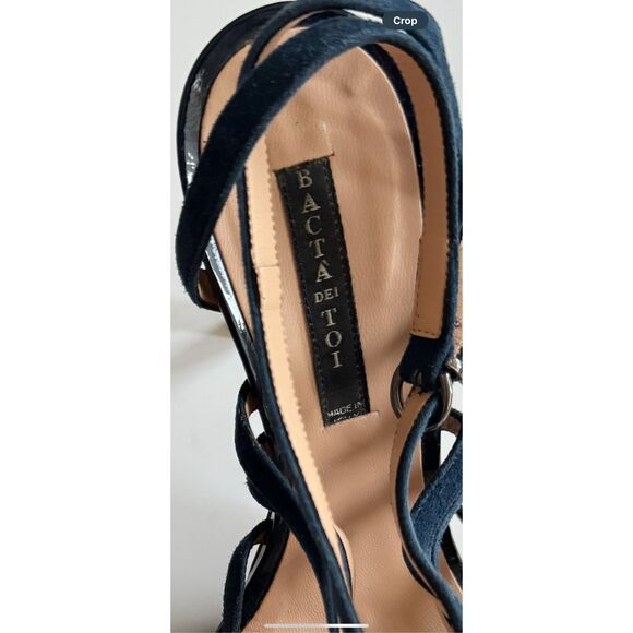 Bacta Dei Toi Made In Italy Mixed Leather 4.5” Heel Navy Sandals Size 37 6.5 - Picture 9 of 9